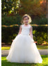 Beaded Ivory Lace Tulle Corset Back Long Flower Girl Dress